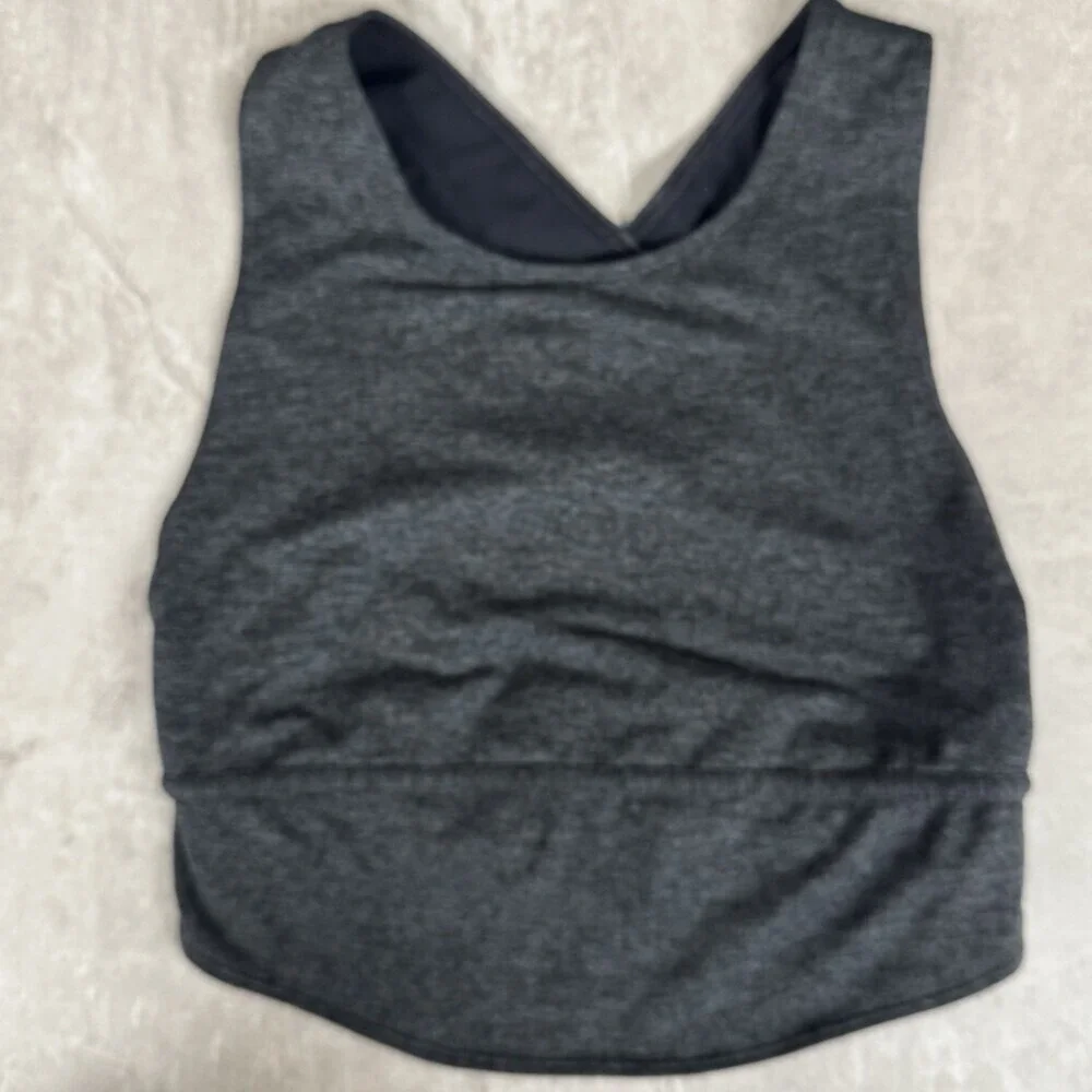 Free People Movement In Your Corner Sports Bra Criss-Cross Back Charcoal Logo S